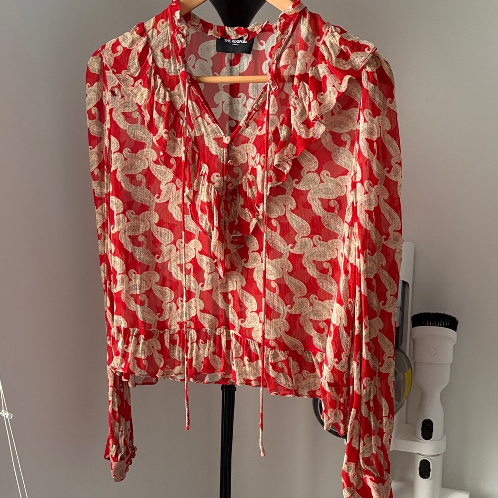 The Kooples Red and Cream Blouse